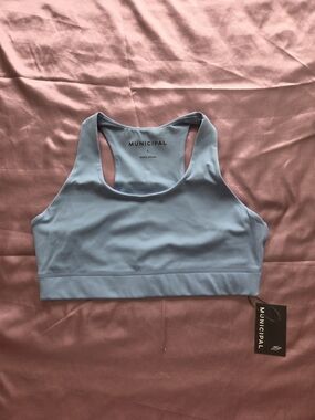 NWT Municipal Women's Slate Blue Racerback Staple Sports Bra - Size L
